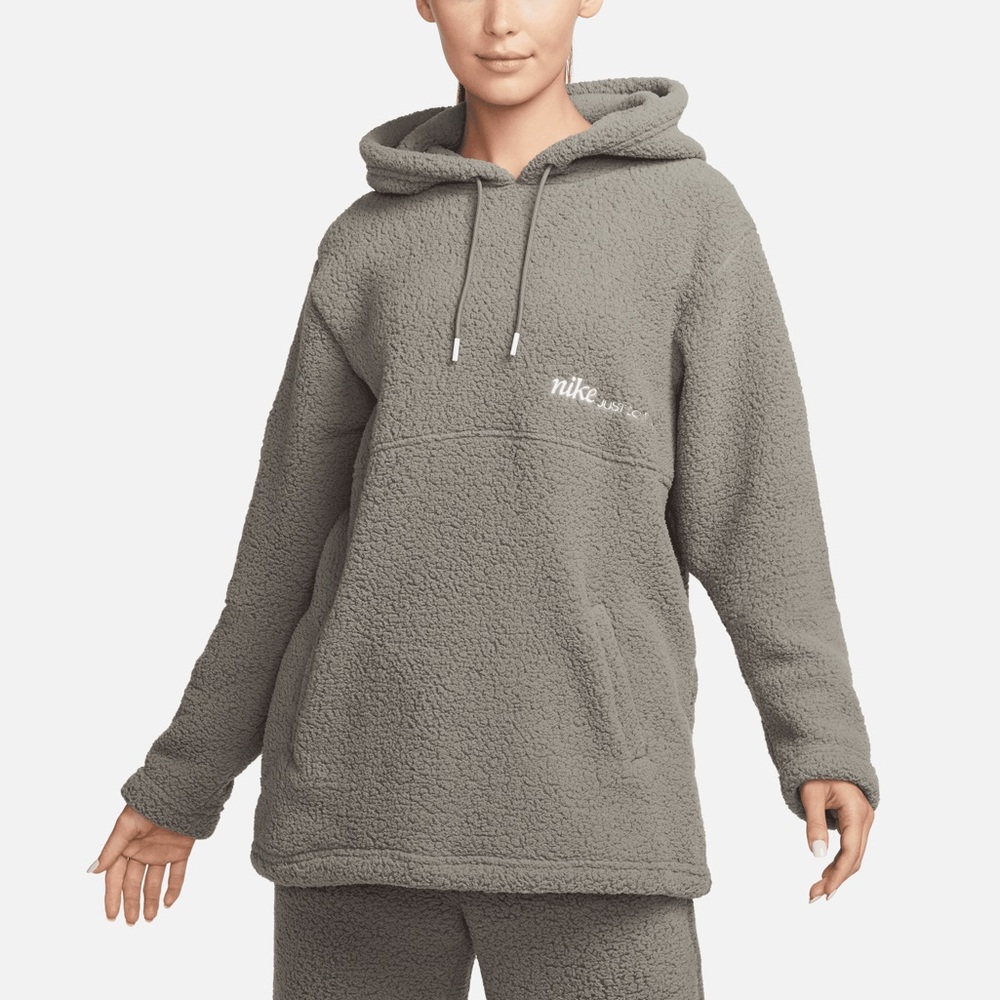 Women's NIKE Therma-Fit Fleece Hooded Sweatshirt Pullover Gray XL